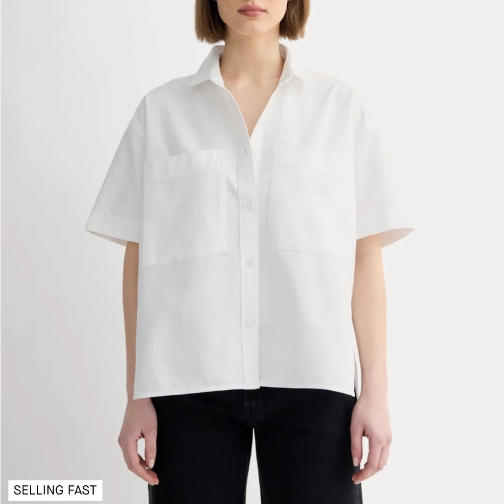 Everlane Linen White Short-Sleeve Boxy Button-Up Shirt